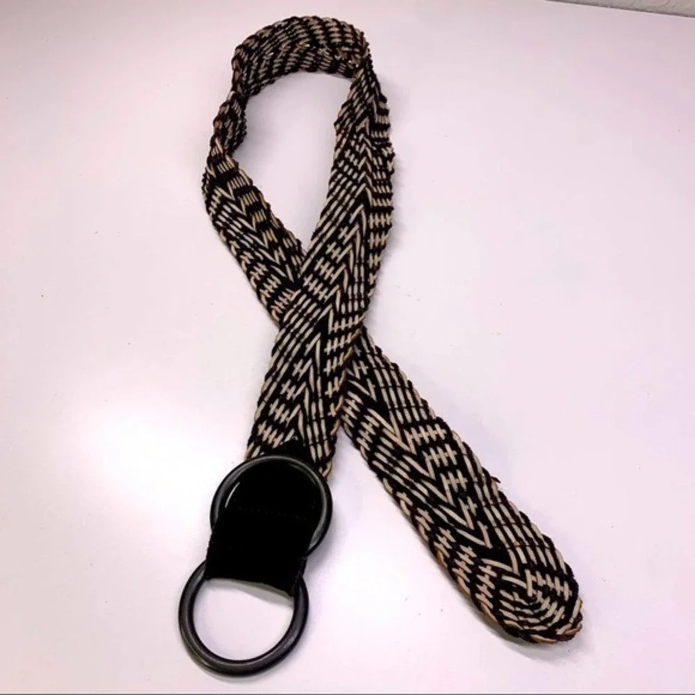 Dark Brown & Cream Chunky Woven Leather Belt‎